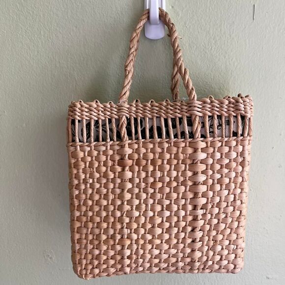 Woven Straw Tote Bag Women's Tan and Brown - Picture 1 of 5